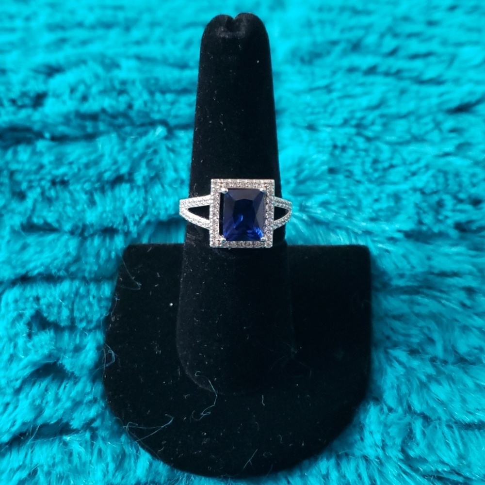Sterling silver and Sapphire Ring with CZ accents